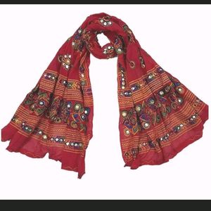 Cotton Red Mirror Work Multi Threaded Dupy