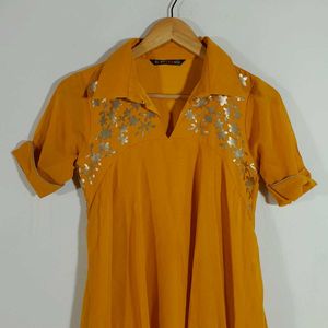 Mustard Yellow A Line Dress For Women's