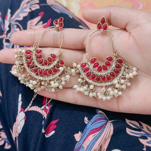 Pearl Pink Kundhan Australian Diamond And Beads Earrings