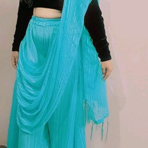 Plazo Saree With Velvet Blouse