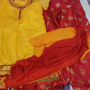 Mustard Yellow Red Bottom Punjabi Suit