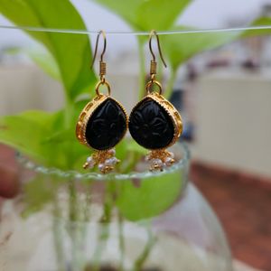 Black Earrings With Dangling Pearls