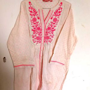 aLL Neon Pink Embroidered Short Kurta