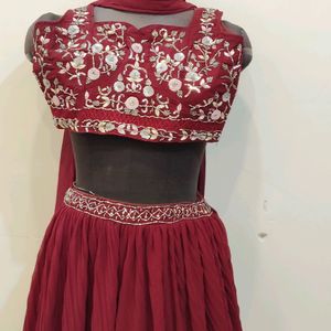 Burgundy Lehenga With Stitch Blouse And Dupatta