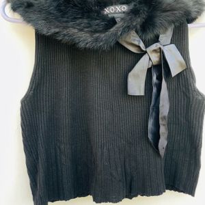 Cute Fur Design Ribbed Top