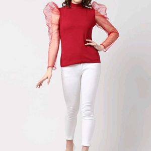 Puffy Sleeves Top - Maroon