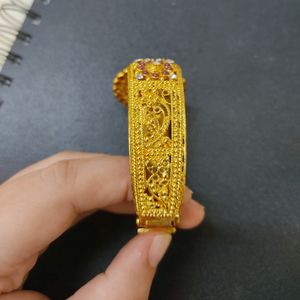 Gold Plated Kada With Diamond - Golden