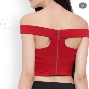 Red New Y2K Cutout Off Shoulder Top