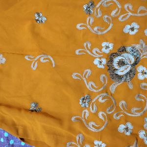 Orange Embroidered Linen Kurta