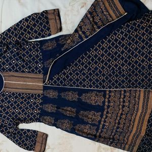 Long Kurta Flared Fit Navy Blue