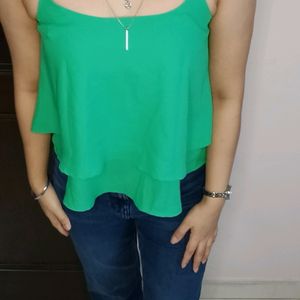 Ginger Solid Green Layered Spaghetti Top