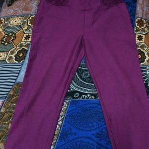 Pure Cotton stretchable Purple trouser pant with T