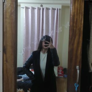 Imported Black Coat Jacket Breasted Faux Leather