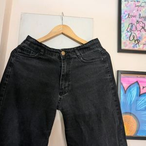 High Waist Wide Leg Branded Jeans Charcoal Color