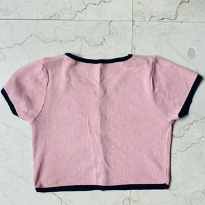 Pink And Black Crop Top