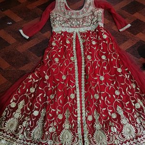 Very Beautiful Red Net Gown Heavy Embroidery