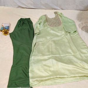 Beautiful Green Embroidered Kurta Set For Women