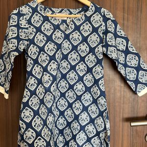 Handblock Printed Blue Short Kurti