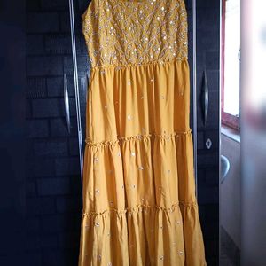 Vishudh Bright Yellow Floral Dress With Dupatta