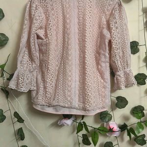 Peach Colour Net Top