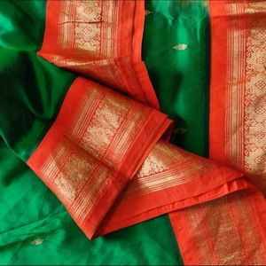 Green And Orange Silk Saree