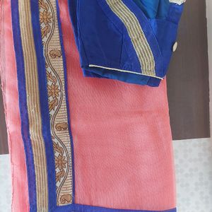 Beautifull Pink Sari With Designer Blouse