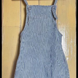 Dungaree Dress ( Vertical Blue And White Stripes)