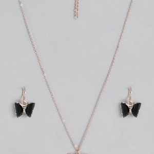 Black Stone Butterfly In Rose Gold