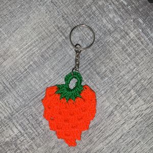 crochet strawberry keychain