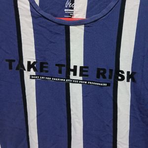 White Blue Strips Tshirt - L Size