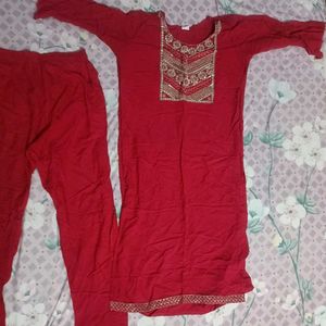 Pack Of 2 Kurti And Bottomwear Set Red & Pink