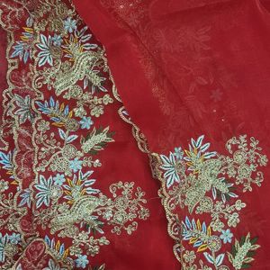 Vibrant Beautiful Red Saree In Jimmy Choo Fabric