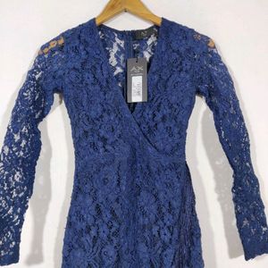 DIWALI SALE🎉Navy Deep Neck Lace Dress