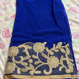 Royal Blue Saree With Work Blouse