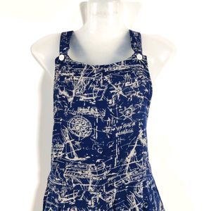 Navy Blue Printed Casual Dungree (Women)