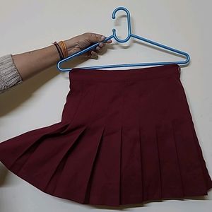 Korean Imported Pleated Tennis Mini Skirt Maroon