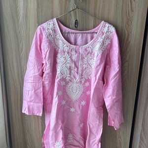 Beautiful NEW Pink Chikankari Short Kurti