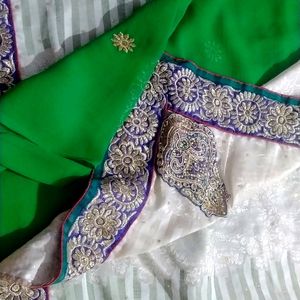 Green 💚 Grey Colour Saree