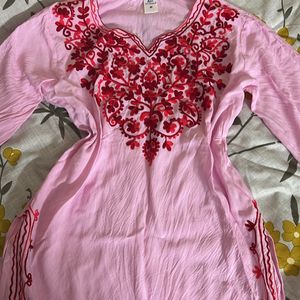 Cute Pink Embroidered Short Kurti