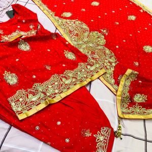 punjabi red partywear suit with beautiful embroide