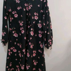 Floral Print Black Color Mini Dress