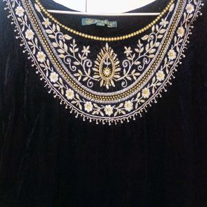 Embroidery Velvet Kurta With Free Tote Bag