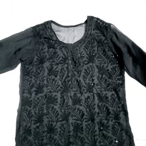 Short Top Chikankari Kurti Black