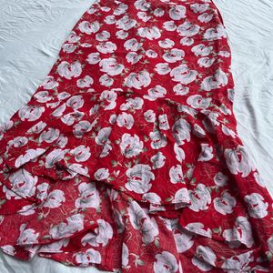 Printed Red Floral Skirt