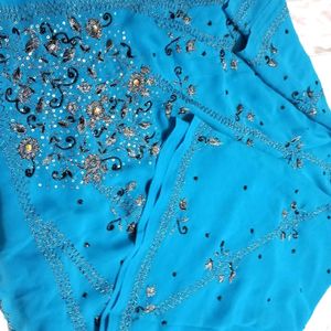 Blue Designer Plain Saree (Women)