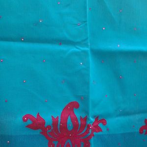 Mirror Worked Net Cotton Saree