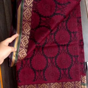 Maroon Saree With Stitch Blouse