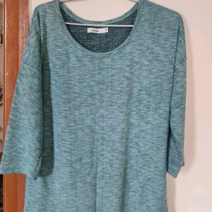 Knitted Sea Blue And Grey 3/4th Sleeve Top