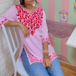 Cute Pink Embroidered Kurti