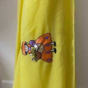 Lemon Yellow Color Silk Saree With Girl Embroidery